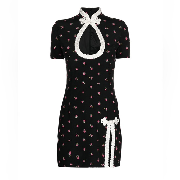 NWT Anya Hindmarch Cuout Floral print silk satin mini Dress